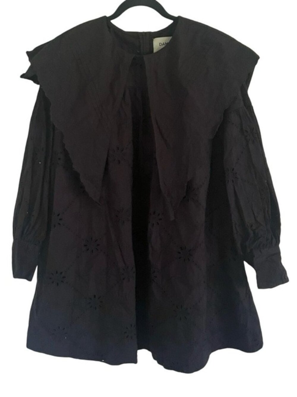 Damson Madder Black Cotton Collared Mini Dress US 6